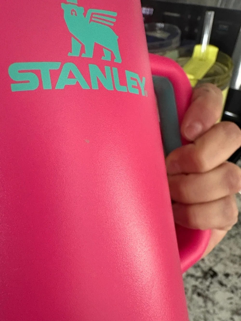 Stanley Hot Pink Travel Mug with Teal Logo and Handle Accents - Picture 8 of 8